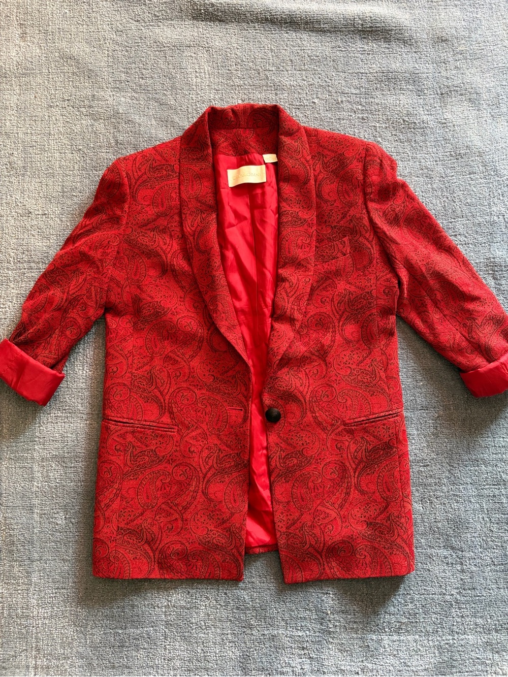 Vintage Dana Buchman Women's Red Paisley Single-Button Blazer Jacket